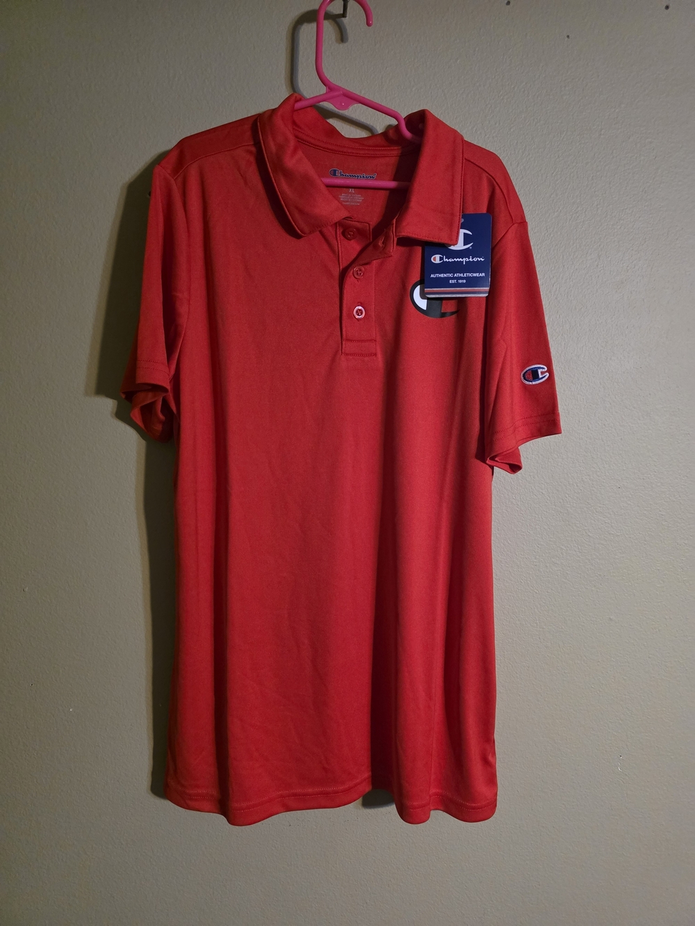 Champion Red Short-Sleeve Polo with Logo